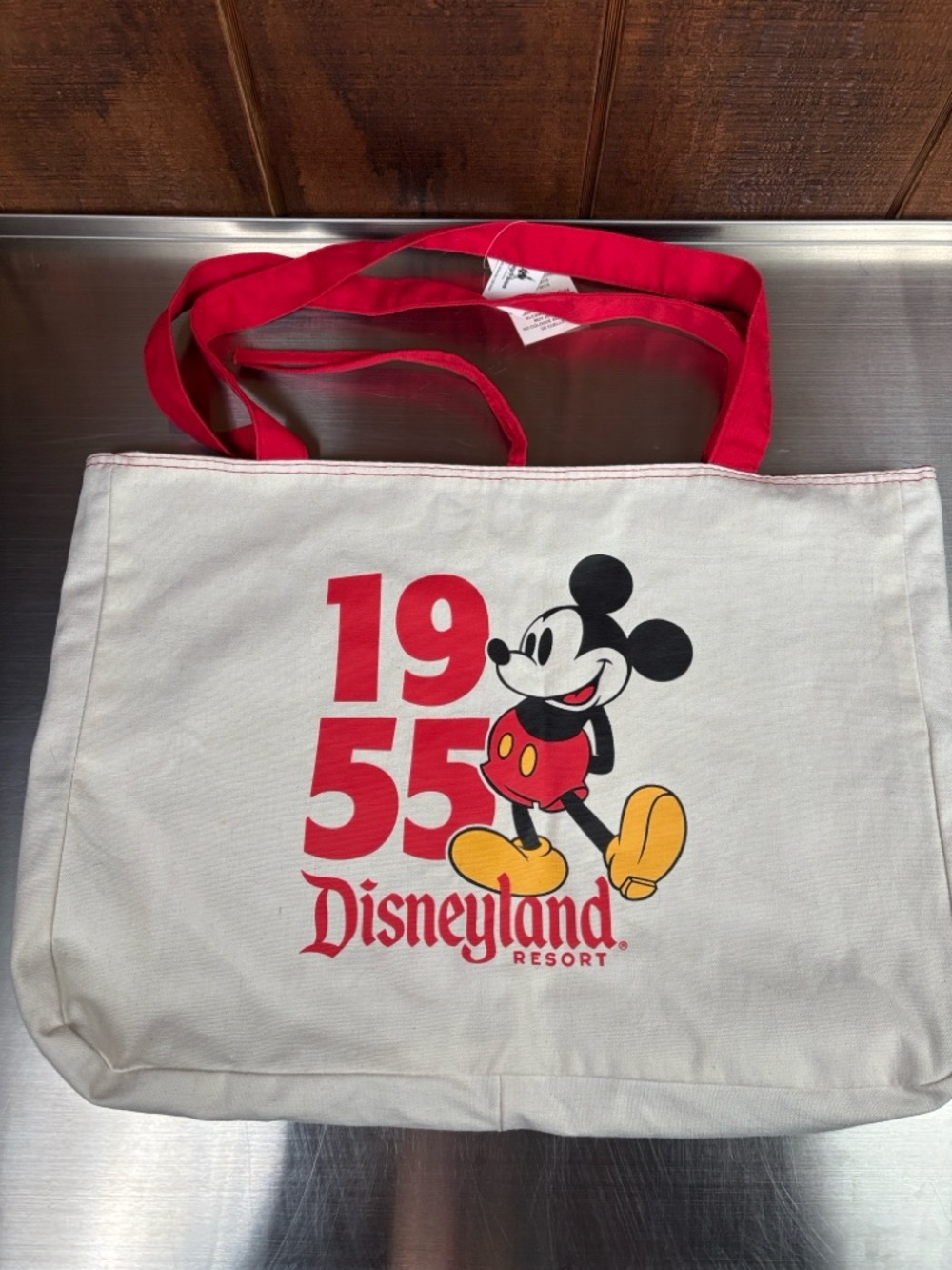 Disney Red & cream Canvas Tote with Red Straps and Mickey Print, reversible
